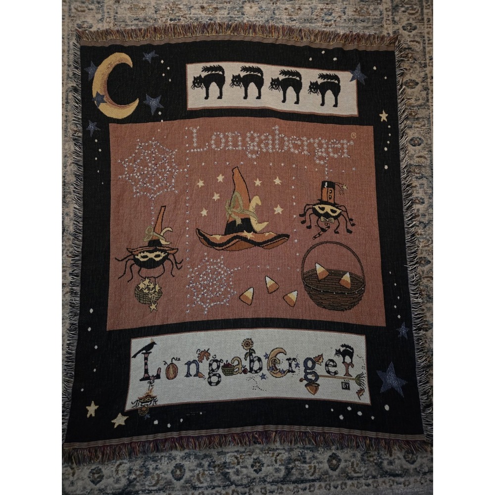 Rare Vtg Longaberger Halloween Tapestry Throw Blanket Spooky 90s Y2k